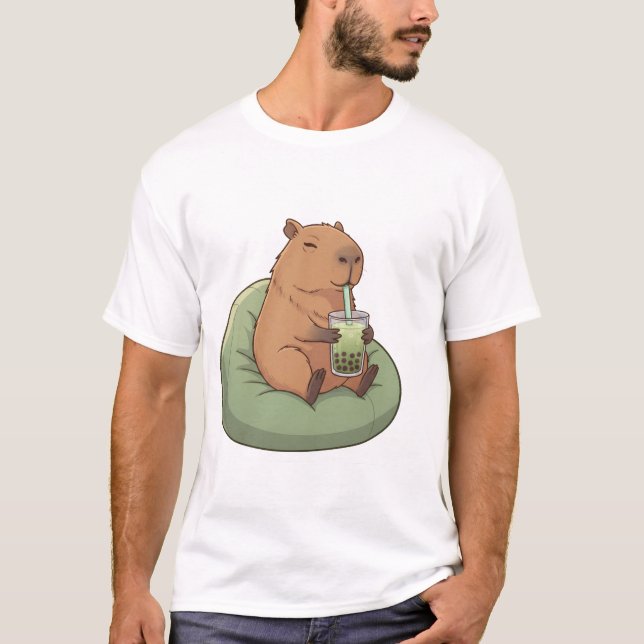 Süßes Capybara trinkt Matcha-Boba-Tee Kawaii-Gesch T-Shirt (Vorderseite)