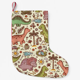 Süßes Cartoon-Dinosaurier-Vintage-Muster Kleiner Weihnachtsstrumpf