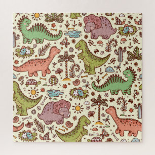 Süßes Cartoon-Dinosaurier-Vintage-Muster Puzzle