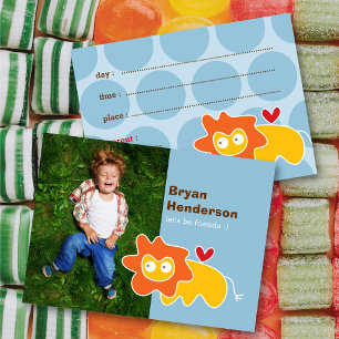 Süßes Cartoon-Gelb-Löwe-Foto Kinder-Spieltermin Telefonnummerkarte