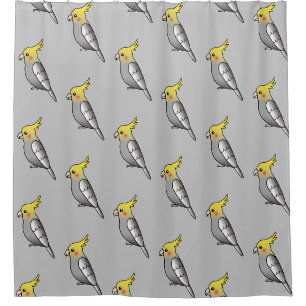 Süßes Cartoon-Grau-Cockatiel-Vogel-Muster Duschvorhang