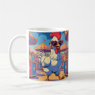 Süßes Cartoon-Huhn, farbenfrohe Blumen. Farmtier Kaffeetasse