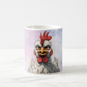 Süßes Cartoon-Huhn, farbenfrohe Blumen. Farmtier Kaffeetasse
