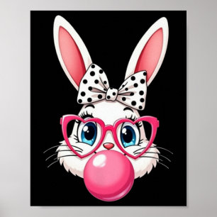 Süßes Cartoon-Kaninchen mit Brille und Schleife, d Poster