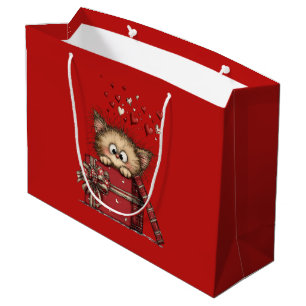 Süßes Cartoon-Kätzchen mit Herzen Große Geschenktüte