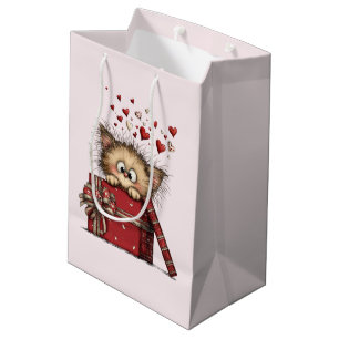 Süßes Cartoon-Kätzchen mit Herzen Mittlere Geschenktüte