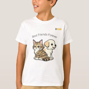 Süßes Cartoon-Katze-und-Hund-Beste-Freunde-Kinder- T-Shirt