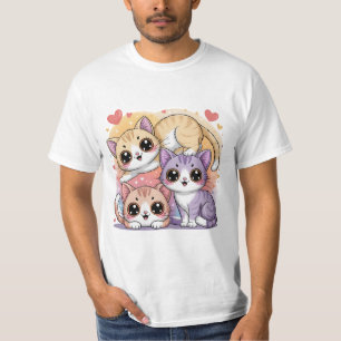 Süßes Cartoon-Kitty-Trio mit Herzen T-Shirt