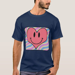 Süßes Cartoon-Lächeln zum Valentinstag Retro-Herz T-Shirt