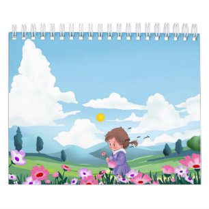 Süßes Cartoon-Mädchen Blumen-Notizbuch Kalender