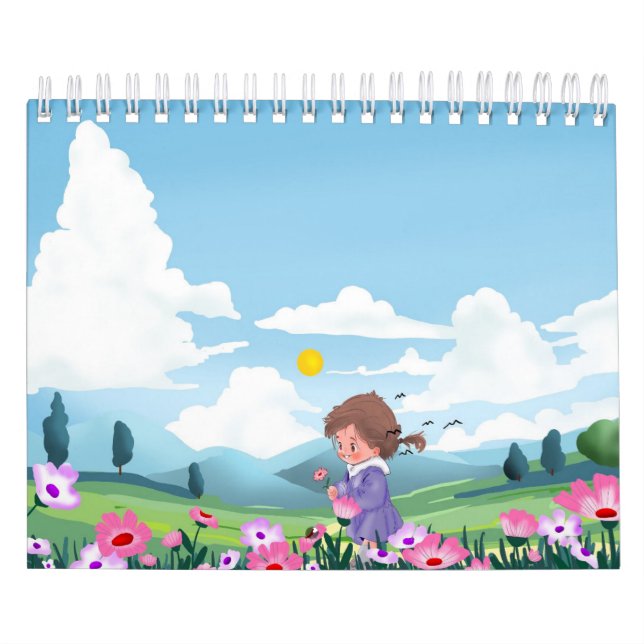 Süßes Cartoon-Mädchen Blumen-Notizbuch Kalender (Titelbild)