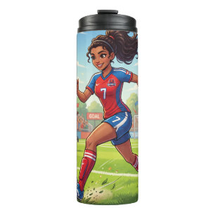 Süßes Cartoon-Mädchen spielt Fußball Thermosbecher