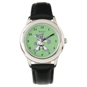 Süßes Cartoon-Nashorn-Kung-Fu-Zeichentrickfilm Armbanduhr