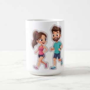 Süßes Cartoon-Paar beim Joggen – Gesundes Leben Kaffeetasse