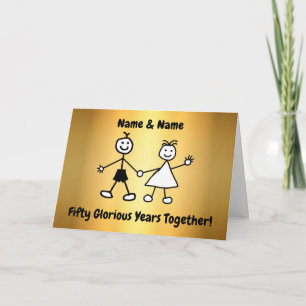 Süßes Cartoon-Paar goldene Hochzeit Karte