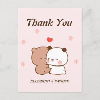 Süßes Cartoon-Paar, Kawaii-Bär & Panda Danke Postkarte