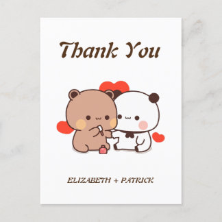 Süßes Cartoon-Paar, Kawaii Bär & Panda Danke Postkarte