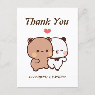 Süßes Cartoon-Paar, Kawaii Bär & Panda Danke Postkarte