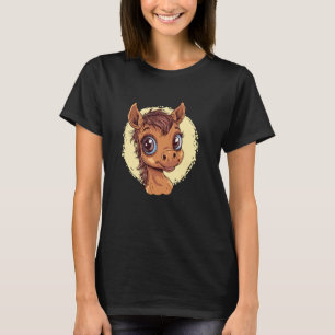 Süßes Cartoon-Pferd Große Augen Tierkunst T-Shirt