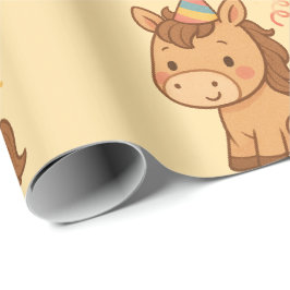 Süßes Cartoon-Pferd mit Partyhut-Geschenkpapier Geschenkpapier