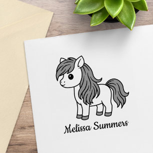 Süßes Cartoon-Pferd Pony mit individuellem Namen Gummistempel