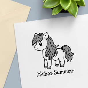 Süßes Cartoon-Pferd Pony mit individuellem Namen Permastempel