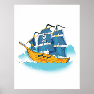 Süßes Cartoon-Piraten-Schiff Poster