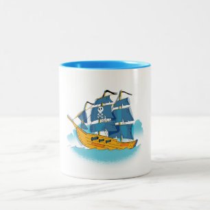 Süßes Cartoon-Piraten-Schiff Zweifarbige Tasse