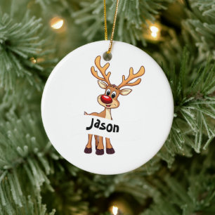 Süßes Cartoon-Rentier personalisiertes Weihnachten Keramik Ornament
