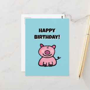 Süßes Cartoon-Rosa-Schwein Frohen Geburtstag Postkarte