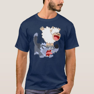 Süßes Cartoon-Schaf spielt mit Wolf T-Shirt
