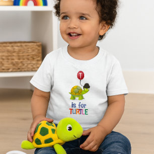 Süßes Cartoon T steht für Turtle Alphabet Baby T-shirt