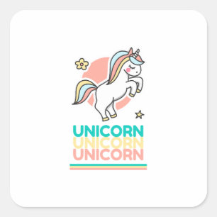 Süßes Cartoon-Tier Einhorn Cartoon-Katze-Logo Quadratischer Aufkleber