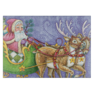 Süßes Cartoon-Weihnachtsmann-Schlitten-Rentier Schneidebrett