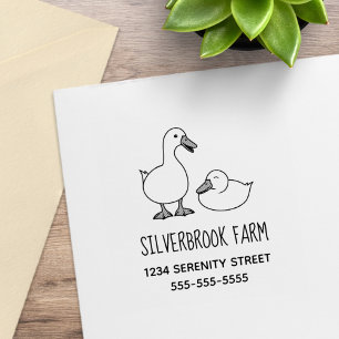Süßes Cartoon weißes Entenpaar Hof Adresse Gummistempel