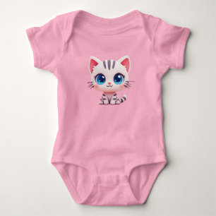 Süßes Cartoon Weißes Kätzchen für Neugeborene Baby Strampler