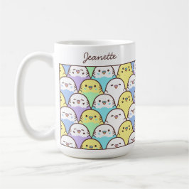 Süßes Cartoon-Wellensittich-Papageien-Muster Name Kaffeetasse