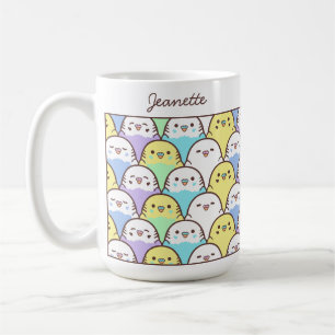 Süßes Cartoon-Wellensittich-Papageien-Muster Name Kaffeetasse