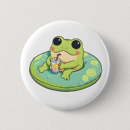 Süßes Chibi-Frosch-Sommerpool-Tag-Limonade-Design Button