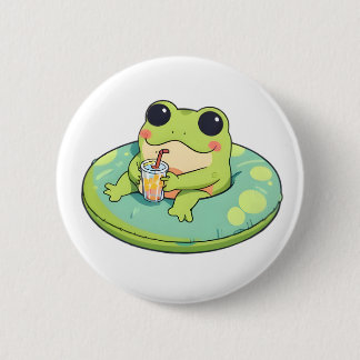 Süßes Chibi-Frosch-Sommerpool-Tag-Limonade-Design Button