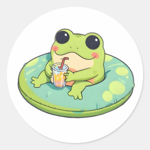 Süßes Chibi-Frosch-Sommerpool-Tag-Limonade-Design Runder Aufkleber