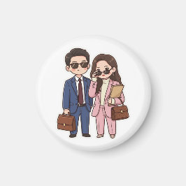 Süßes Chibi K-Drama Anwalt-Paar Rund Kühlschrankma Magnet