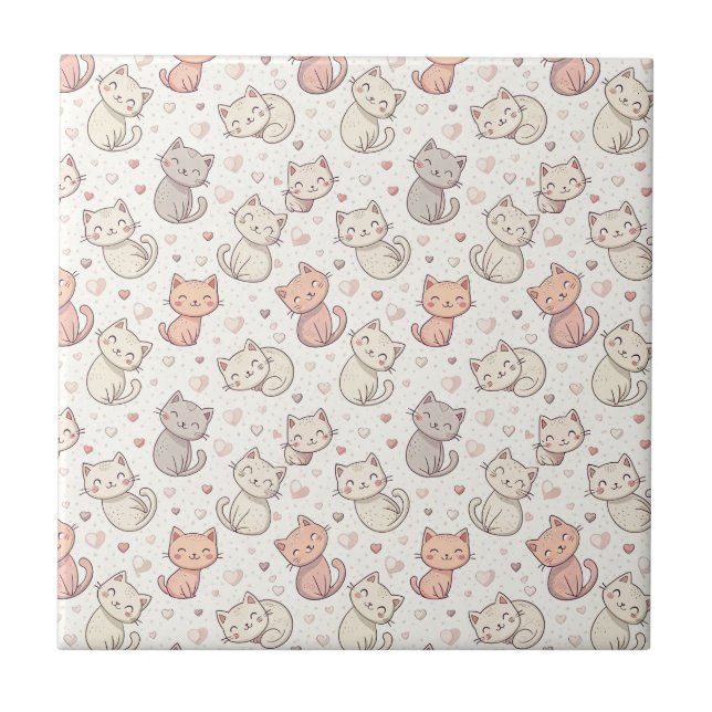 Süßes Chibi-Katzen-Muster - Kinder Kawaii Kätzchen Fliese (Vorderseite)