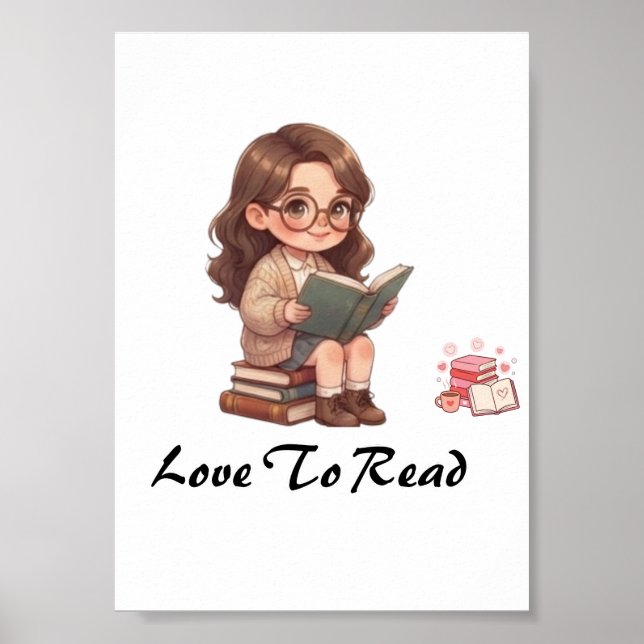 SÜßes Chibi-Mädchen liest Buch  Poster (Vorne)