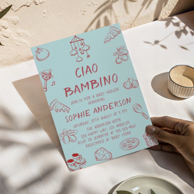 Süßes Ciao Bambino Minz Italienische Babyparty Einladung (Von Creator hochgeladen)