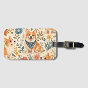 Süßes Corgi-Blumengarten-Muster Gepäckanhänger