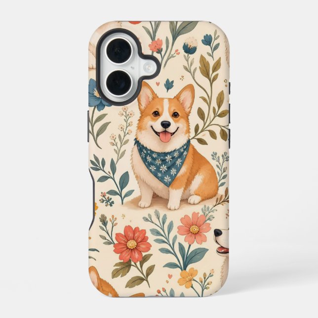 Süßes Corgi-Blumengarten-Muster iPhone 16 Hülle (Rückseite)