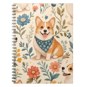 Süßes Corgi-Blumengarten-Muster Notizblock