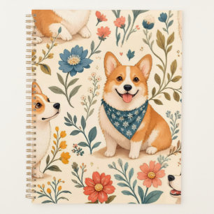Süßes Corgi-Blumengarten-Muster Planer