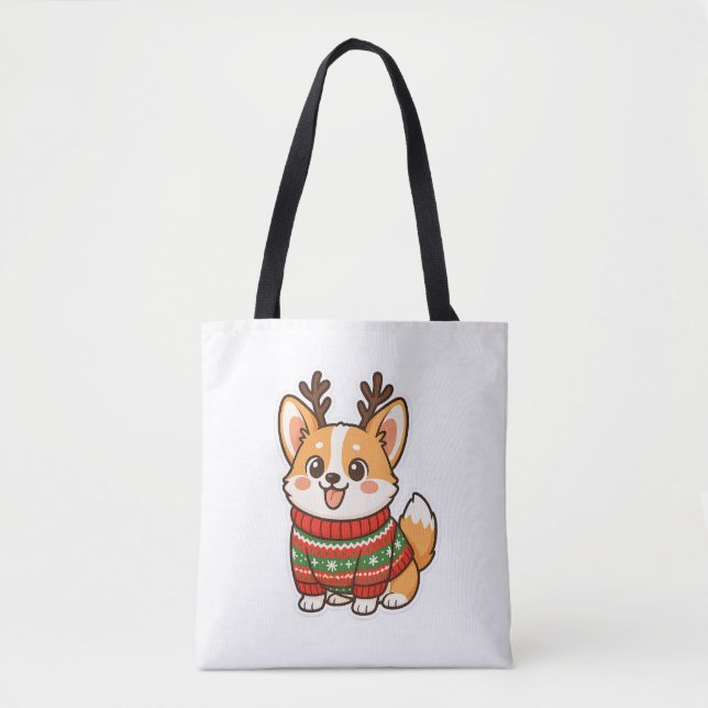 Süßes Corgi-Hund hässlicher Weihnachtspullover Hol (Vorderseite)